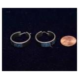Sterling Silver Hoop Earrings with Stone Inlay – Stamped 925