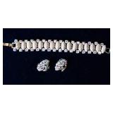 Iridescent Rhinestone Bracelet & Matching Clip-On Earrings