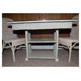 Vintage White Wicker Table with 2 Chairs – Crackled Patina