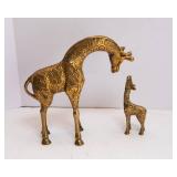 Solid Brass Giraffe and Giraffe Baby Figurine