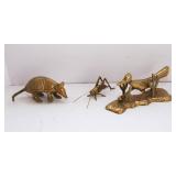 Set of Three Brass Figurines: Armadillo, Roadrunner, and Cricket