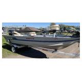 1994 Tracker Guide V16 16’ tiller with 2008 Mercury 25hp 4 stroke and Shorelander bunk trailer.  It has 3 seats, trolling motor, and depth finder.