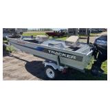 1994 Tracker Guide V16 16’ tiller with 2008 Mercury 25hp 4 stroke and Shorelander bunk trailer.  It has 3 seats, trolling motor, and depth finder.