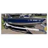 1990 Lund 1600 Stinger 16’ tiller with 2008 Yamaha 50hp 2 stroke with power trim and tilt and EZ Loader roller trailer.
