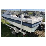 2003 Bayliner 1850 Capri Runabout with Mercruiser 3.0L and bunk trailer.  Runabout v-hull open bow with snap on cover and bimini.