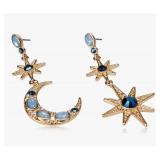 Betsey Johnson Celestial Moon & Star Drop Earrings $45 Retail - Brand New