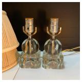 MCM Heavy Clear Glass Orb on Cube Lamp Pair