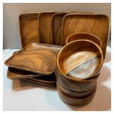 MCM Teak Square Platters and Salad Bowls