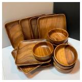 MCM Teak Square Platters and Salad Bowls