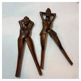 Handmade Philippine Basket with Lid and Handles, 2 Philippine Wood Nude Lady Nutcrackers