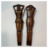 Handmade Philippine Basket with Lid and Handles, 2 Philippine Wood Nude Lady Nutcrackers