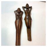 Handmade Philippine Basket with Lid and Handles, 2 Philippine Wood Nude Lady Nutcrackers