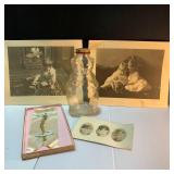Vintage Black and White Photos, Keepsake Hair Braid, Antique Snowcrest Bear Bank Bottle