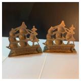 Carved Teak Figurines, Brass Ship Bookends, Silverplated Matchboxes, other small items