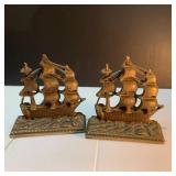 Carved Teak Figurines, Brass Ship Bookends, Silverplated Matchboxes, other small items