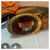Tooled Leather Belts, Buffalo Nickel Buttons