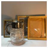 German Crystal Pitcher and 3 vintage frames