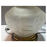 Brass Tray, Candleholders and Lalique Style Lamp