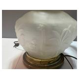 Brass Tray, Candleholders and Lalique Style Lamp
