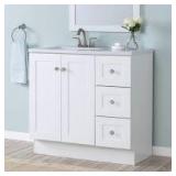 Glacier Bay Bannister 37 in. Single Sink White Bath Vanity with Granite-Look Colorpoint White Cultured Marble Top (Assembled)  Customer Returns See Pictures