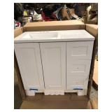 Glacier Bay Bannister 37 in. Single Sink White Bath Vanity with Granite-Look Colorpoint White Cultured Marble Top (Assembled)  Customer Returns See Pictures