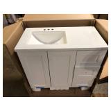 Glacier Bay Bannister 37 in. Single Sink White Bath Vanity with Granite-Look Colorpoint White Cultured Marble Top (Assembled)  Customer Returns See Pictures