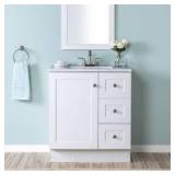 Glacier Bay Bannister 31 in. Single Sink White Bath Vanity with Granite-Look Colorpoint White Cultured Marble Top (Assembled)    Customer Returns See Pictures