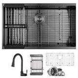 AKDY All-in-One 32 in. x 19 in. Undermount Single Bowl Gunmetal Black Stainless Steel Kitchen Sink with Pull-down Faucet  Customer Returns See Pictures