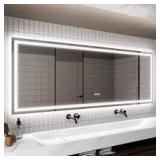 EAKYHOM 84 in. W x 32 in. H Rectangular Frameless Anti-Fog Wall Dimmable Backlit Dual LED Bathroom Vanity Mirror in Silver  Customer Returns See Pictures