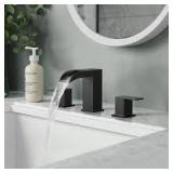androme Waterfall 8 in. Widespread Double Handle 3-Hole Bathroom Faucet with Pop-Up Darin, Water Supply Line in Matte Black Customer Returns See Pictures