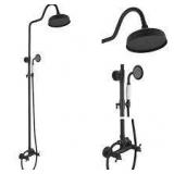 BWE Double-Handle 2-Spray 8in Rainfall Shower Head Wall Bar Shower Kit with Hand Shower Mixer Shower System Taps, Black   Customer Returns See Pictures
