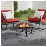 Hampton Bay Sadler 29.33 in.W Rubbed Bronze Steel Wood Outdoor Fire Pit with Cover and Poker Included Customer Returns See Pictures