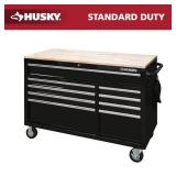 Husky 52-Inch 9-Drawer Mobile Workbench with Wood Top and Power Strip