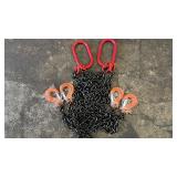 Set of 2: 2-Leg Lifting Chain Sling with Red Oblong Rings and Hooks