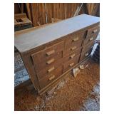 Vintage Wood 12 Drawer Parts Cabinet
