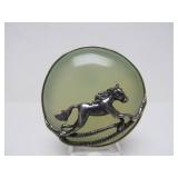 Sterling Silver Running Horse Brooch Pendant w/Pale Green Stone