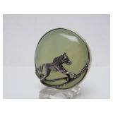 Sterling Silver Running Horse Brooch Pendant w/Pale Green Stone