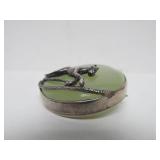 Sterling Silver Running Horse Brooch Pendant w/Pale Green Stone