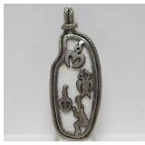 Larger Sterling Silver Pendant w/Birds on White Stone or Bone