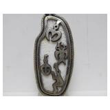 Larger Sterling Silver Pendant w/Birds on White Stone or Bone
