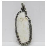 Larger Sterling Silver Pendant w/Birds on White Stone or Bone