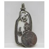 Larger Sterling Silver Pendant w/Birds on White Stone or Bone