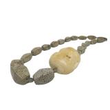 Large Stone Beaded Oriental Necklace w/Large Carved Bone Dual Jaguar/Tiger Pendant