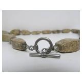 Large Stone Beaded Oriental Necklace w/Large Carved Bone Dual Jaguar/Tiger Pendant