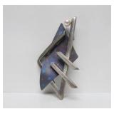 Excellent Larger Sterling Silver Sculptural Modernist Brooch w/Genuine Pearl