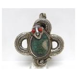 Vintage Tibetan Silver Snake Pendant w/Turquoise