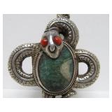Vintage Tibetan Silver Snake Pendant w/Turquoise