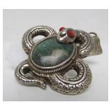 Vintage Tibetan Silver Snake Pendant w/Turquoise