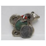 Vintage Tibetan Silver Snake Pendant w/Turquoise