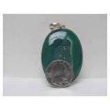 Very Nice Larger Green Onyx & Sterling Silver Pendant w/Earrings